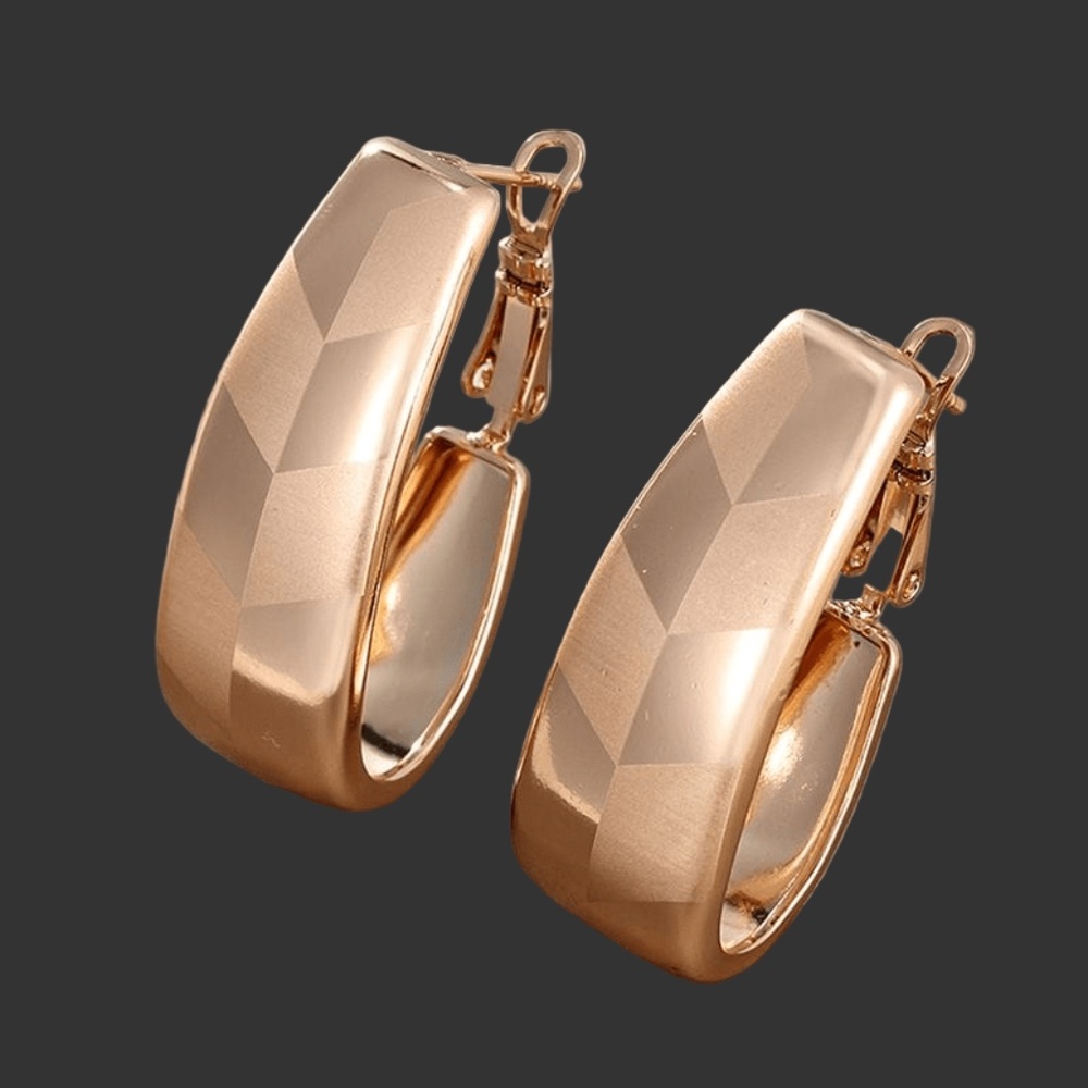 Womens Small Hoop Checkered Bronze Earrings